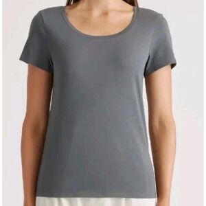 Quince Women's Cotton Modal Scoop Neck Tee Stone Grey Size L